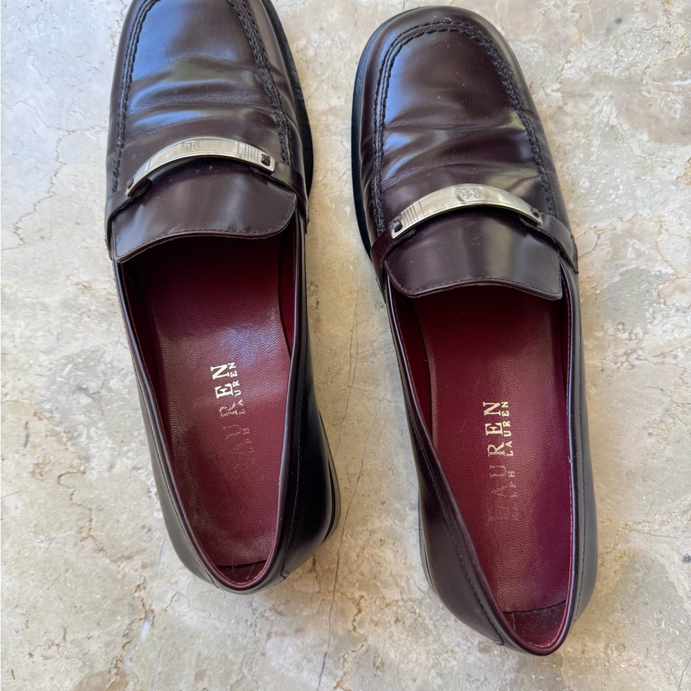 Ralph Lauren Women’s burgundy, Dark Brown Leather Loafers.